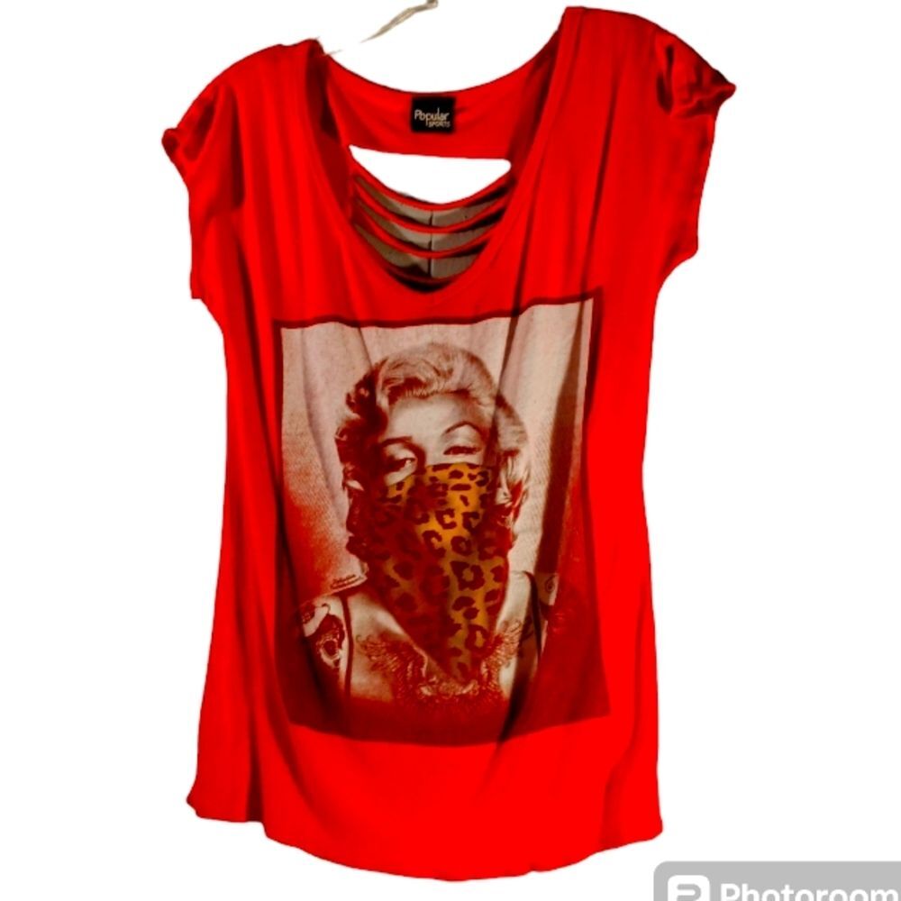 Red Marilyn Monroe T-shirt with Ripped Ladder Back